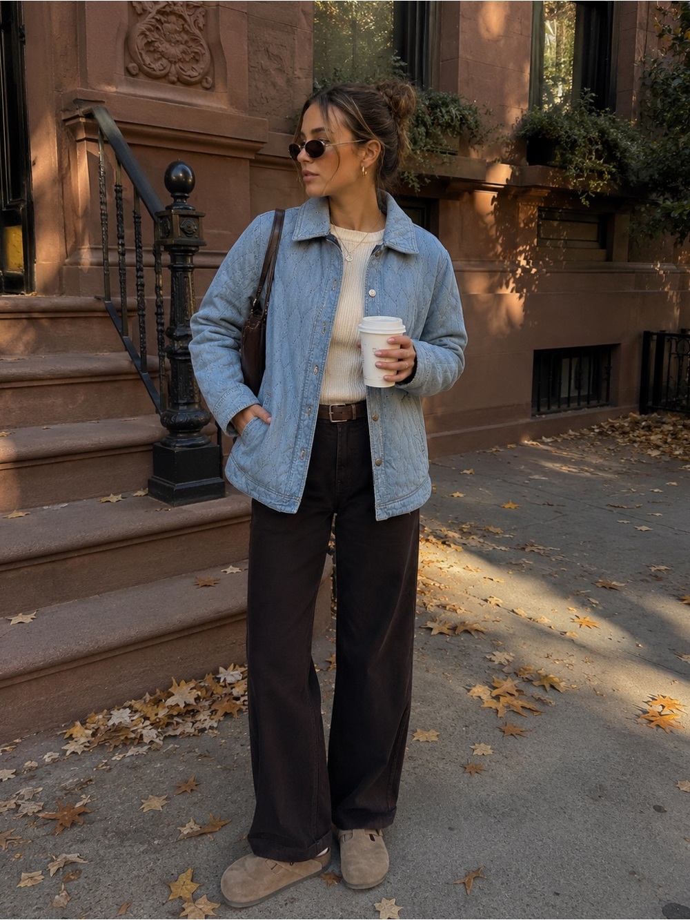JACHS Girlfriend Blue Quilted Chambray Denim Jacket
